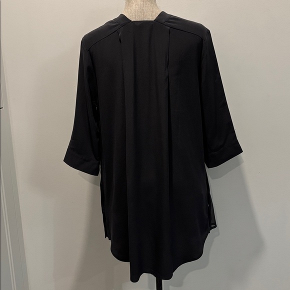 AllSaints Black Silk Button Down Shift Dress Sheer Side Slits 3/4 Sleeve Size 4 - Picture 8 of 16